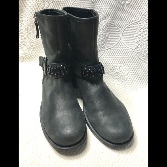NINE WEST Timothea Black Leather Moto boots size 7.5 - Picture 2 of 8